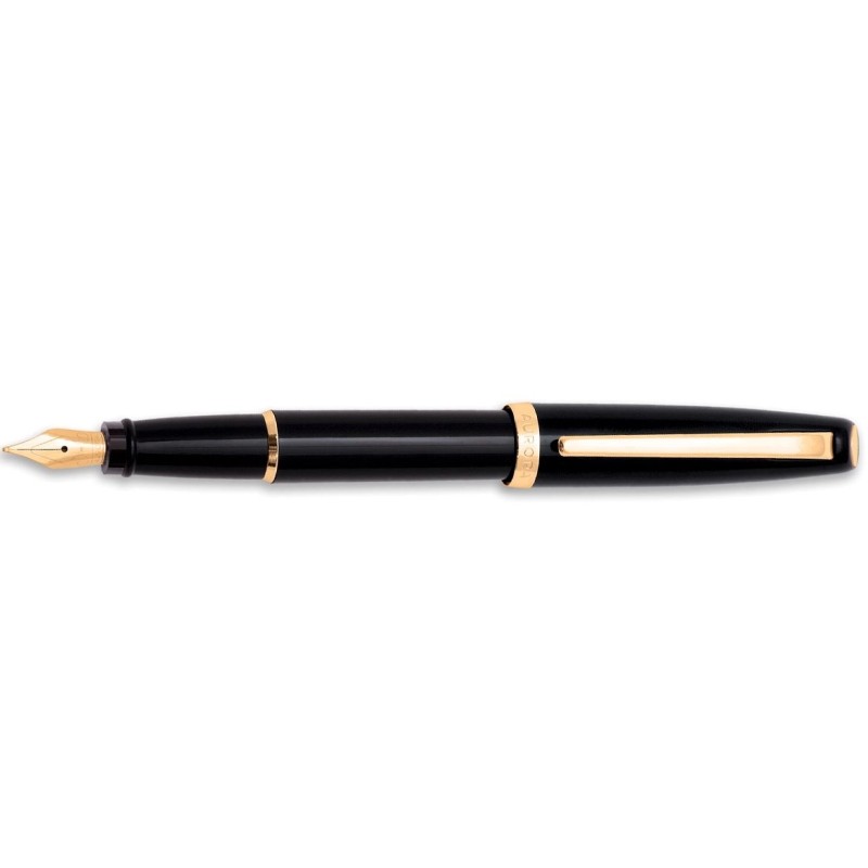 Aurora Style Fountain pen Black Gold trim Fine nib  E12-DNF