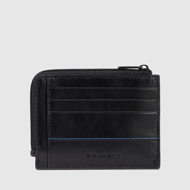 Piquadro Zipper Coin Card Holder Blue Square Black PP4822B2VR/N