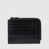 Piquadro Zipper Coin Card Holder Blue Square Black PP4822B2VR/N