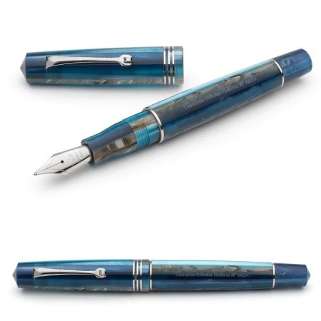 Penna stilografica Leonardo Momento Zero Blue Hawaii finiture color argento Pennino F