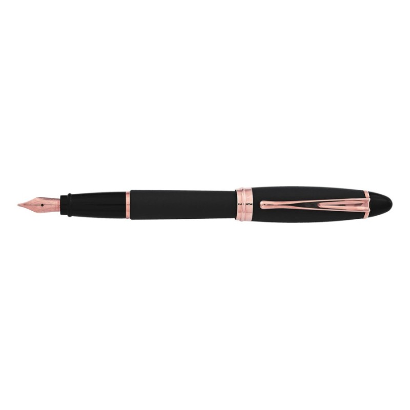 Penna stilografica Aurora Ipsilon Satin nera finiture oro rosa pennino F