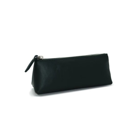 20S triangle pencil case in black smooth leather