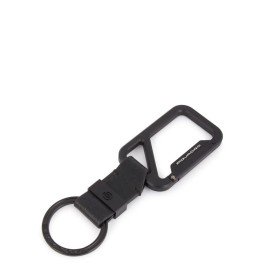 Piquadro Leather Keychain with double carabiner hook Harper Black PC5599AP/N