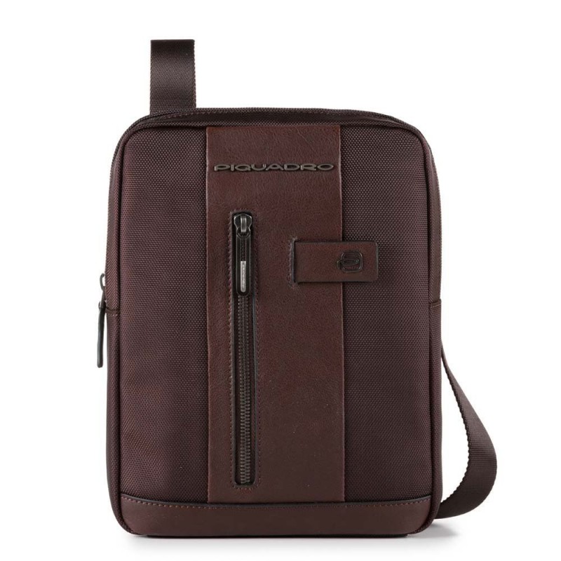 Piquadro iPad® crossbody bag in recycled fabric Brief 2 Dark Brown CA1816BR/TM