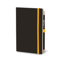 Stifflex 13x21 black notebook with yellow striped elastic