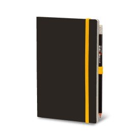 Stifflex 13x21 black notebook with yellow striped elastic