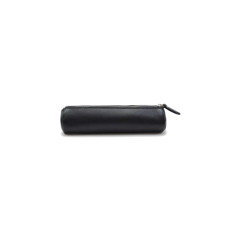 20S round pencil case in black grained leather