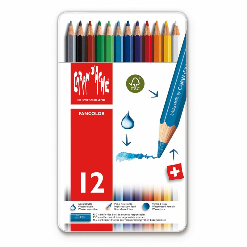 Caran d'Ache Matite Colorate acquarellabili FANCOLOR 12 colori